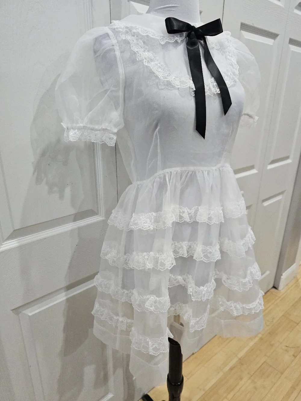 Dolls Kill Widow Goth Sheer White Lace Lolita Elegant Frills Babydoll Dress XS S - Picture 2 of 12